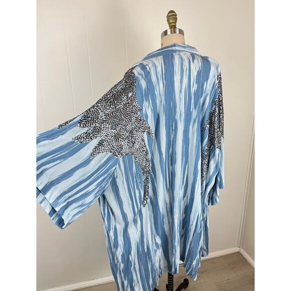 Haute Hippie Tribe Blue Sequin Embellished Kimono 2X Plus Size Flowy Baggy Boho - Picture 6 of 14
